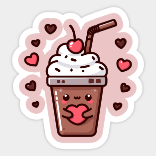 Cute Kawaii Chocolate Milkshake Ice Cream with Hearts | Kawaii Food Art Sticker